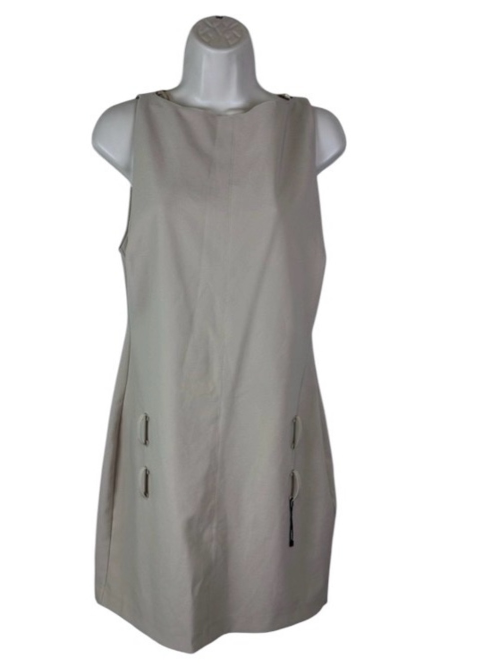 ZARA Sleeveless Cream Shift Dress with Decorative Hardware